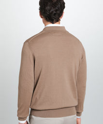 Camel Merino Wool Long Sleeve Polo Shirt