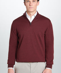 Burgundy Merino Wool Zip Neck Sweater