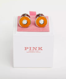 Orange Silver Finish Enamel Target Cufflinks