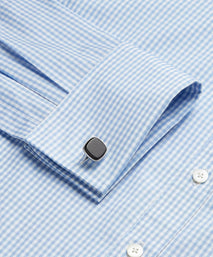 Pale Blue & White Slim Fit Double Cuff Core Poplin Gingham Formal Shirt