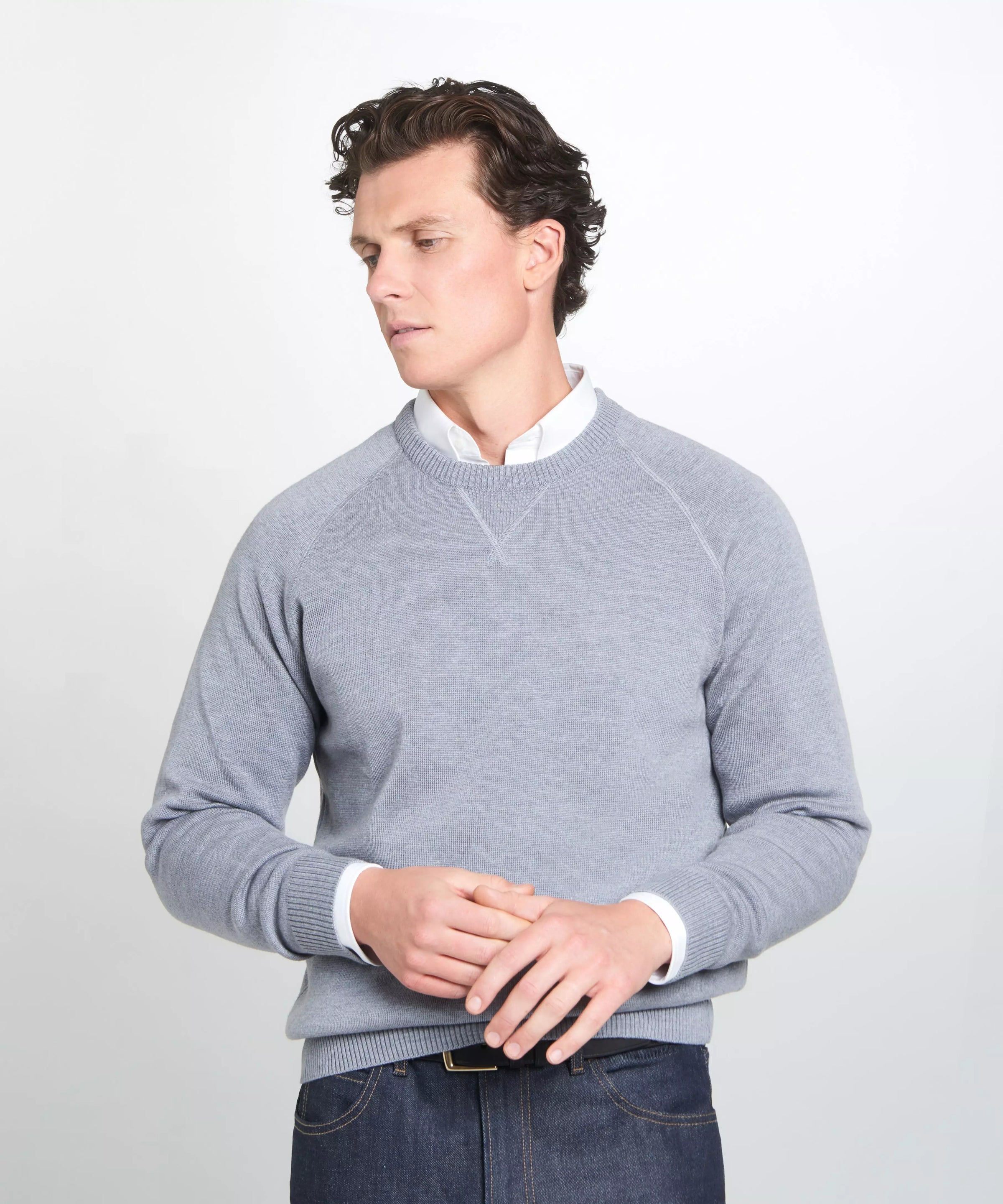 Pale Grey Knitted Crew Neck Sweatshirt