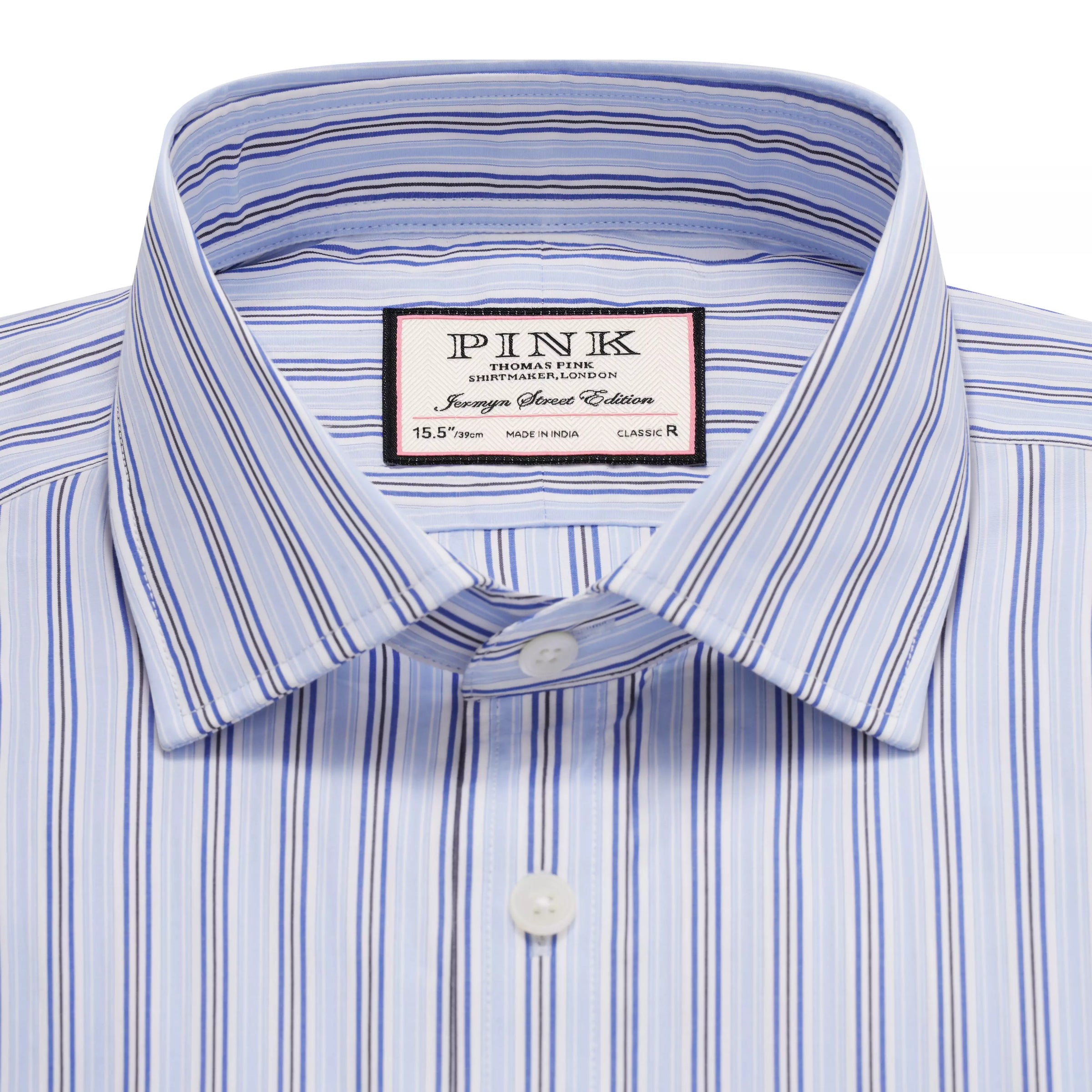 Pale Blue & White Classic Fit Formal Double Cuff Berkeley Stripe Shirt