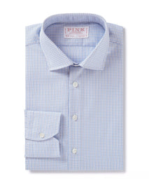Pale Grey & Blue Tailored Fit Grid Check Formal Shirt
