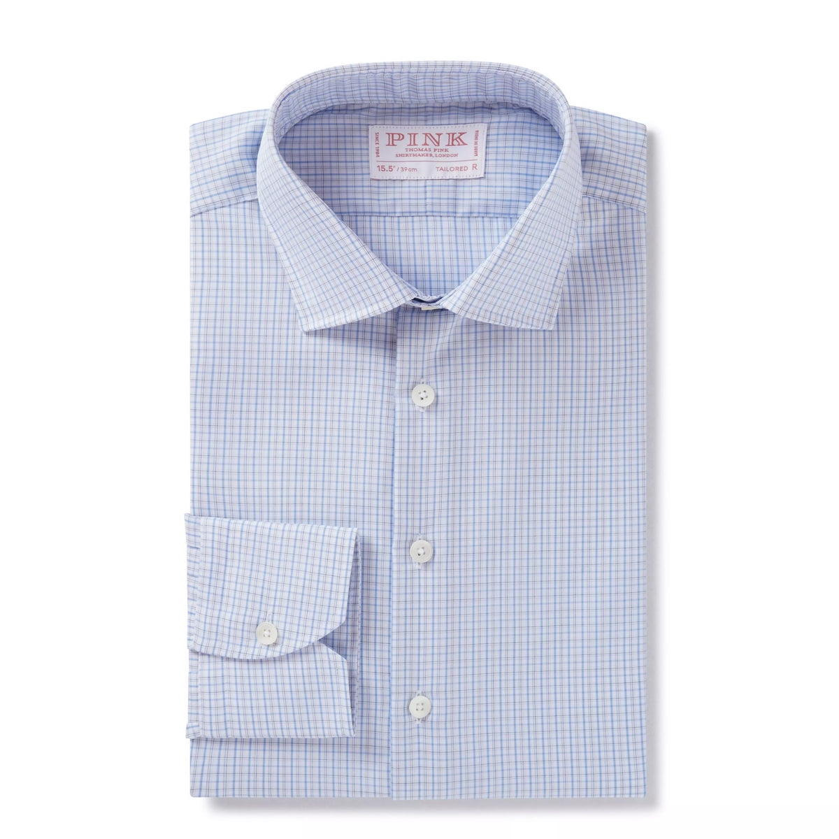 Pale Grey & Blue Tailored Fit Grid Check Formal Shirt