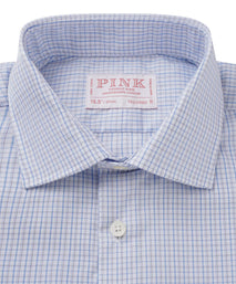 Pale Grey & Blue Tailored Fit Grid Check Formal Shirt