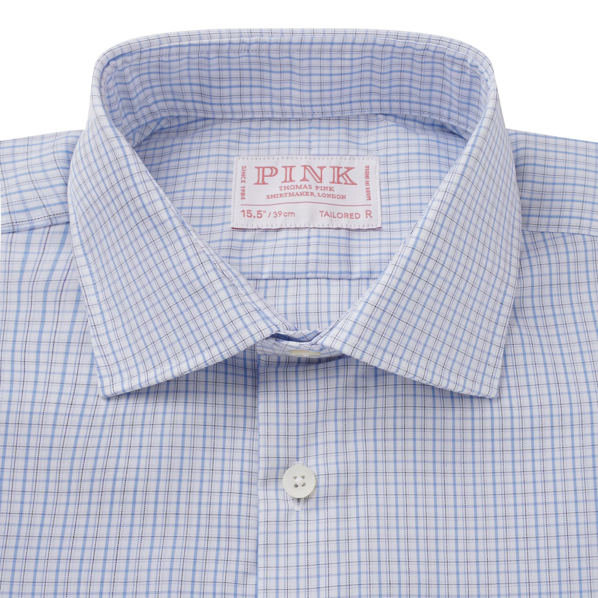Pale Grey & Blue Tailored Fit Grid Check Formal Shirt