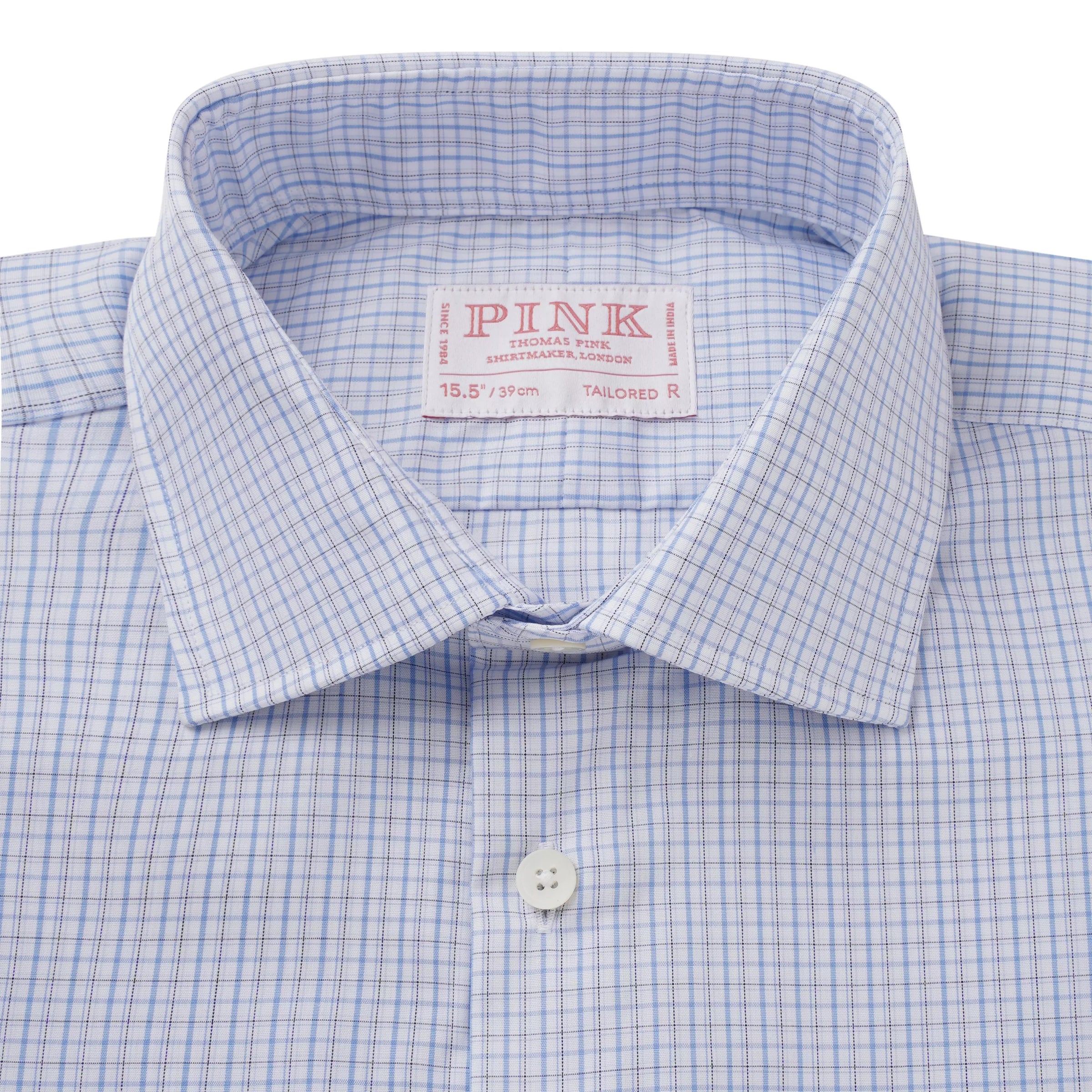 Pale Grey & Blue Tailored Fit Grid Check Formal Shirt