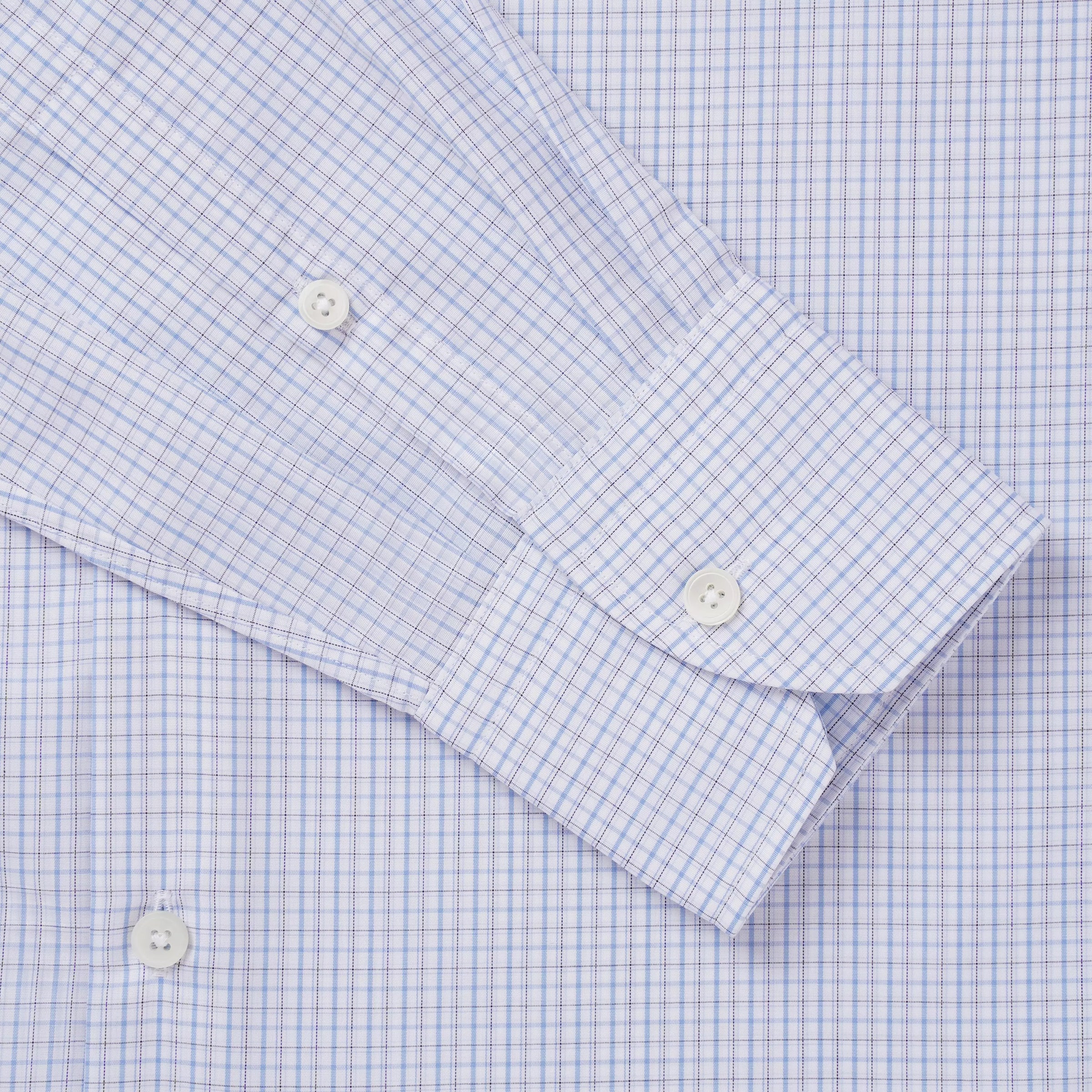 Pale Grey & Blue Tailored Fit Grid Check Formal Shirt