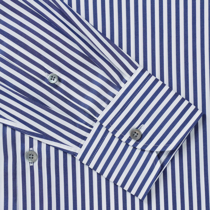 Navy & White Classic Fit Twill Bengal Stripe Formal Shirt