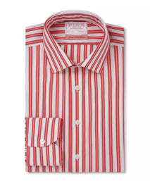 Red & White Tailored Fit Double Stripe Formal Shirt