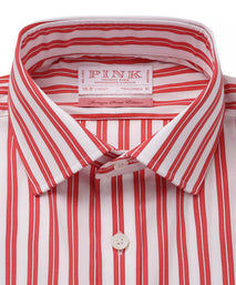 Red & White Tailored Fit Double Stripe Formal Shirt