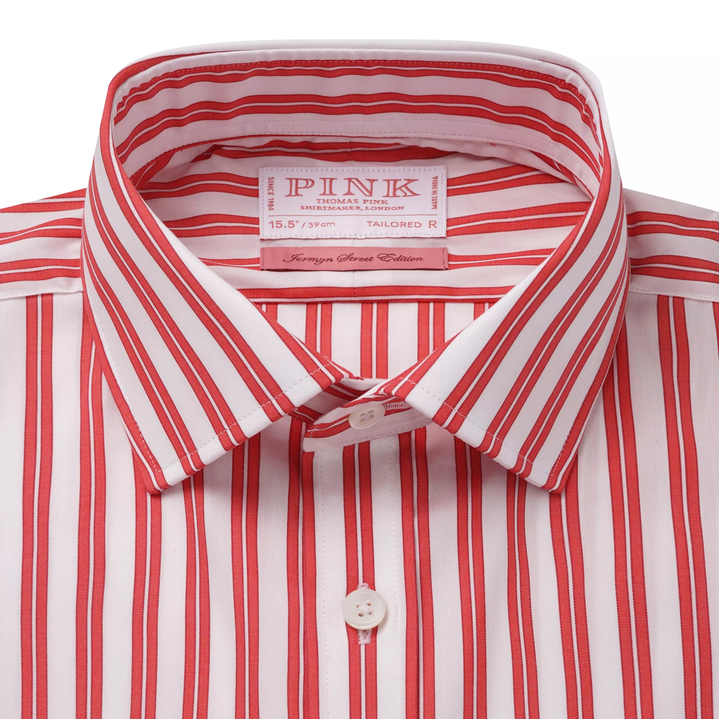Red & White Tailored Fit Double Stripe Formal Shirt