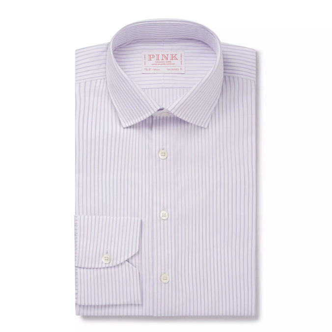 Purple & White Tailored Fit Herringbone Stripe Formal Shirt