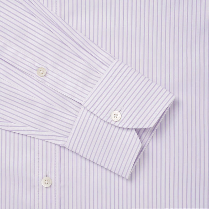 Purple & White Tailored Fit Herringbone Stripe Formal Shirt