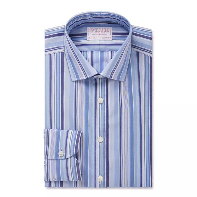 Blue & White Classic Fit Multi Stripe Formal Shirt