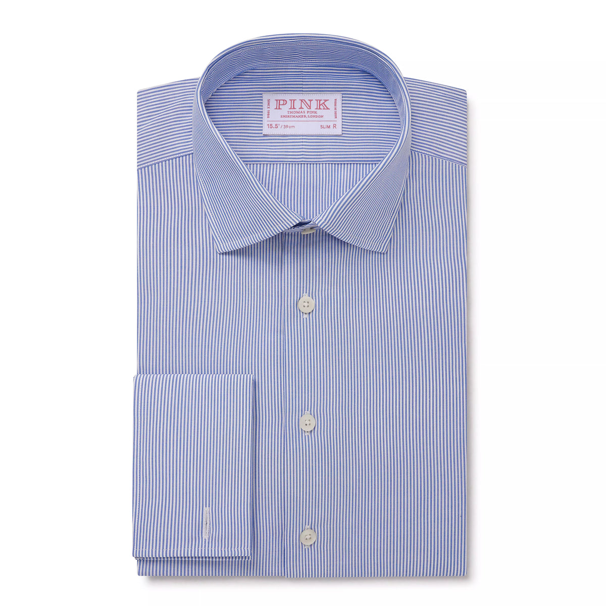 Blue & White Slim Fit Double Cuff Panama Thin Stripe Formal Shirt