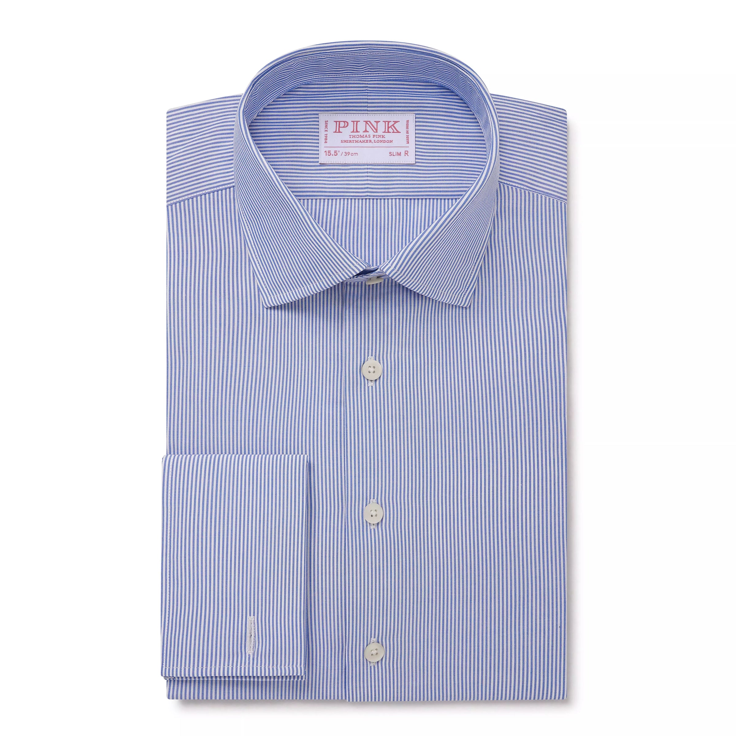 Blue & White Slim Fit Double Cuff Panama Thin Stripe Formal Shirt